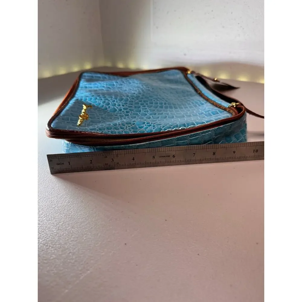 samantha brown croco cosmetic travel case aqua camel removable pouches nwt